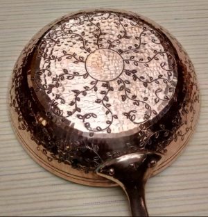 Copper Frying Pan with Hand-Engraved Leaves 11"